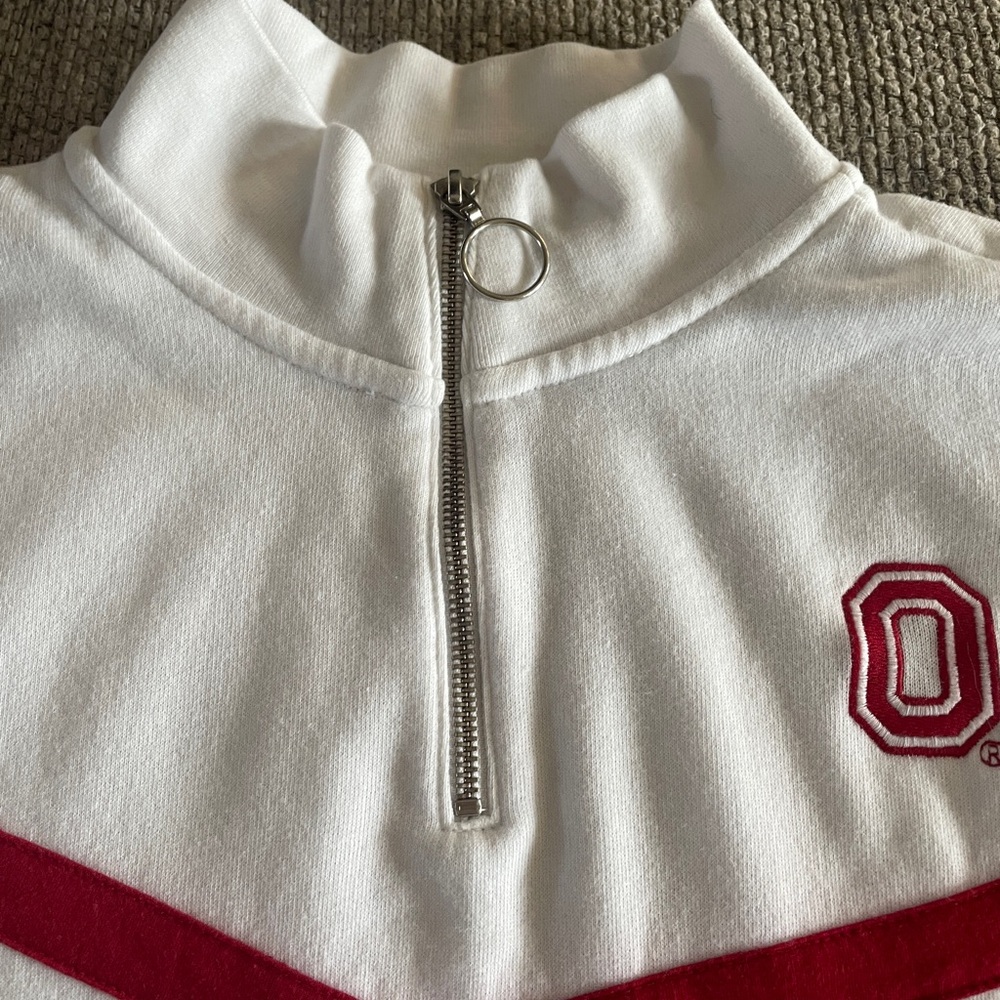 AE Tailgate White Ohio State Quarter-Zip Sweatshirt with Red and Gray Stripes - Picture 3 of 7